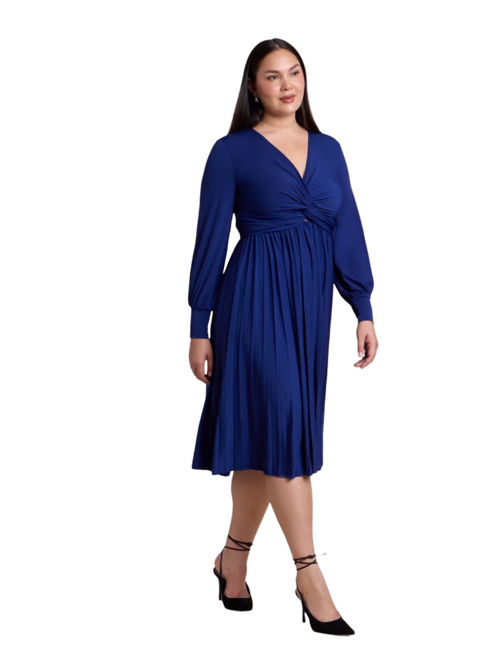 ELOQUII Knot Front Pleated Skirt Midi Dress Navy Blue Womens Plus Size 22 NEW